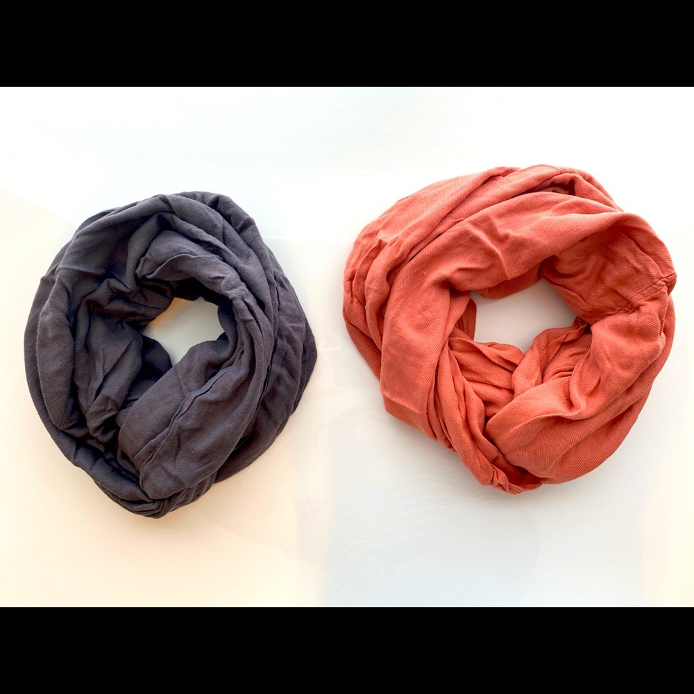 Grey and Salmon Infinity Scarves